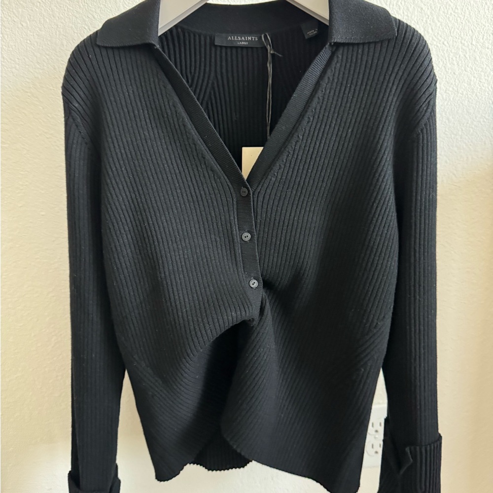 All Saints Black Ribbed Cardigan
